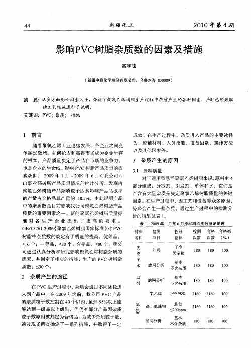 影响PVC树脂杂质数的因素及措施