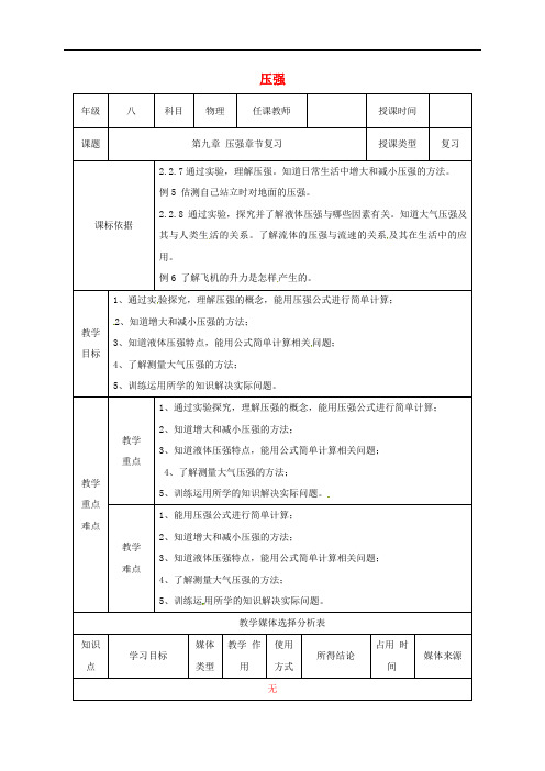 八年级物理下册第九章压强复习教案