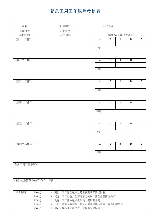 新员工工作跟踪考核表
