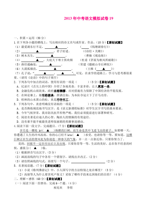 2013年中考语文模拟试卷19(苏教版)