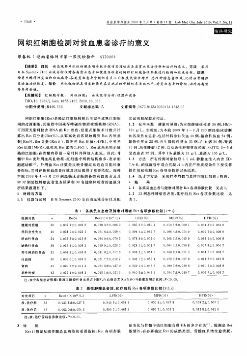 网织红细胞检测对贫血患者诊疗的意义