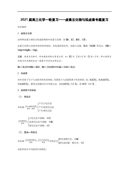 卤素互化物与拟卤素 练习 2021届高三化学一轮复习重点专题(知识点+训练)