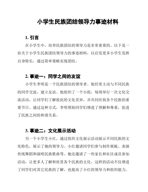 小学生民族团结领导力事迹材料