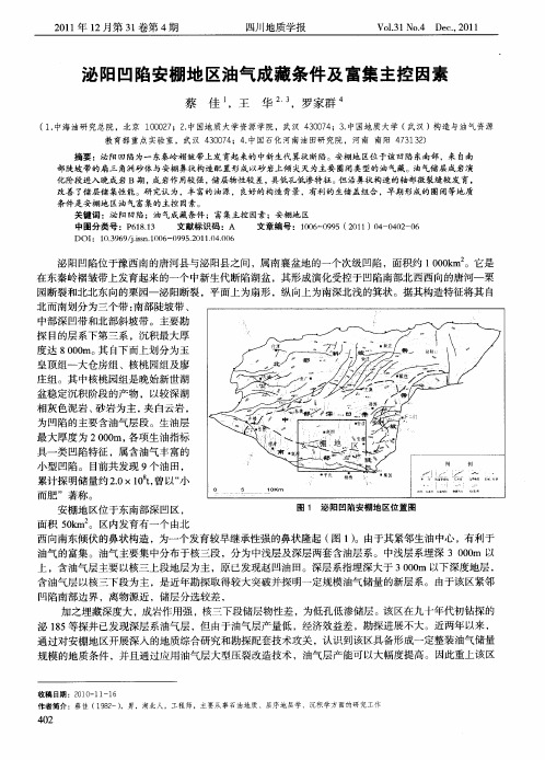 泌阳凹陷安棚地区油气成藏条件及富集主控因素