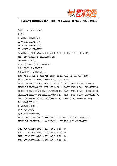 【股票指标公式下载】-【通达信】突破重围(空仓、持股、搏杀生命线、启动线)