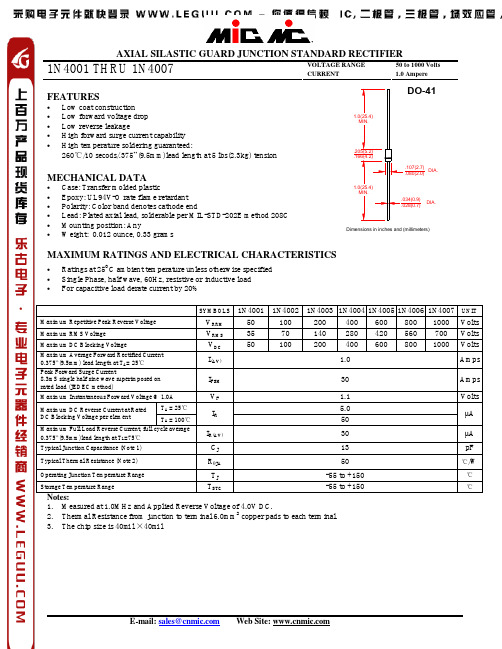 整流二极管 1N4001-4007 参数资料