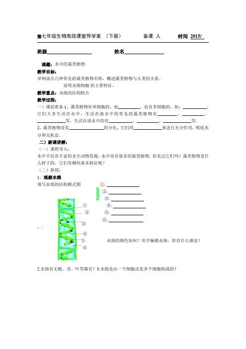 第七年级生物高效课堂导学案zaolei藻类植物