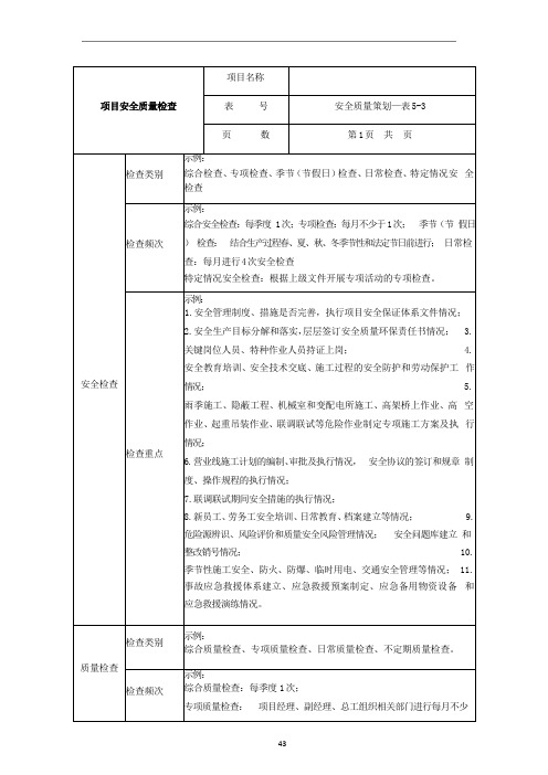 项目安全质量检查表