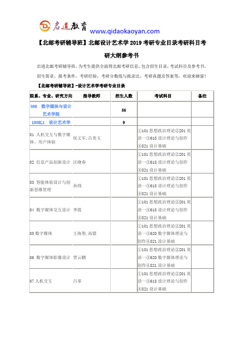 【北邮考研辅导班】北邮设计艺术学2019考研专业目录考研科目考研大纲参考书