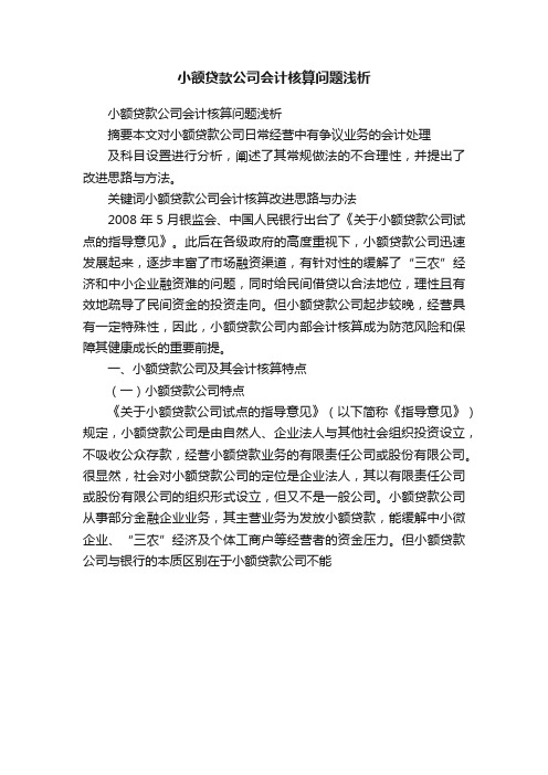 小额贷款公司会计核算问题浅析