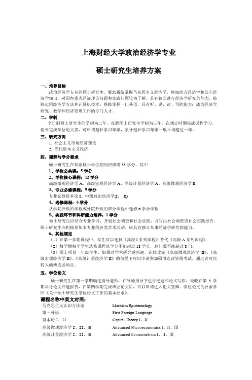 上海财经大学政治经济学专业