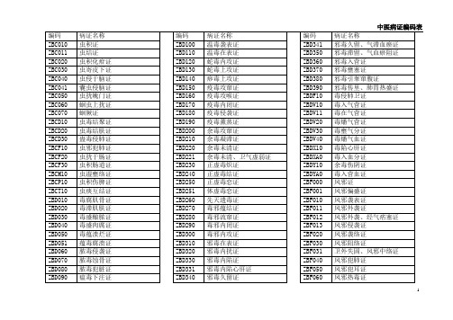 中医病证编码表