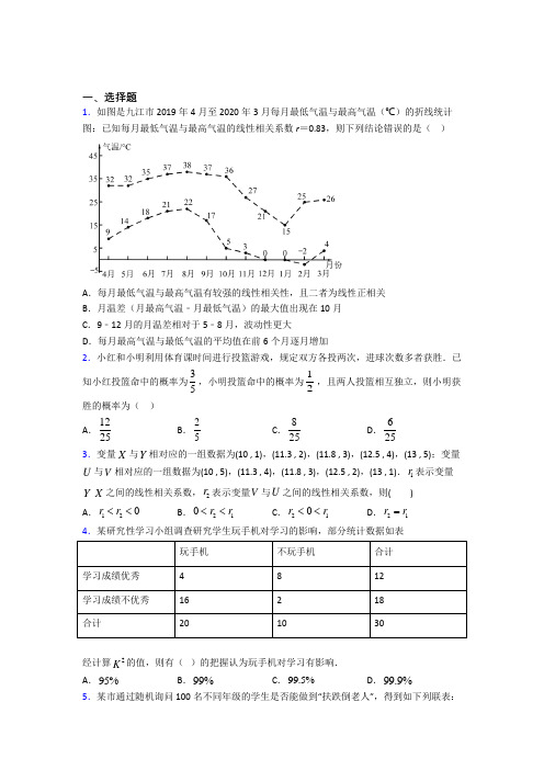 (压轴题)高中数学选修1-2第一章《统计案例》测试(有答案解析)(1)