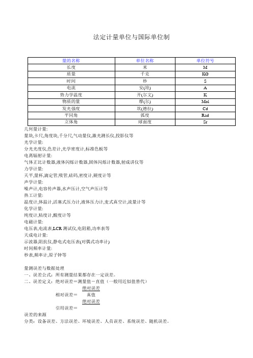 法定计量单位与国际单位制