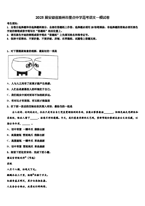 2025届安徽省滁州市重点中学高考语文一模试卷含解析