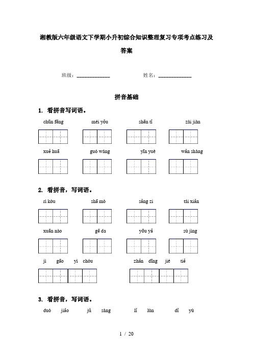 湘教版六年级语文下学期小升初综合知识整理复习专项考点练习及答案