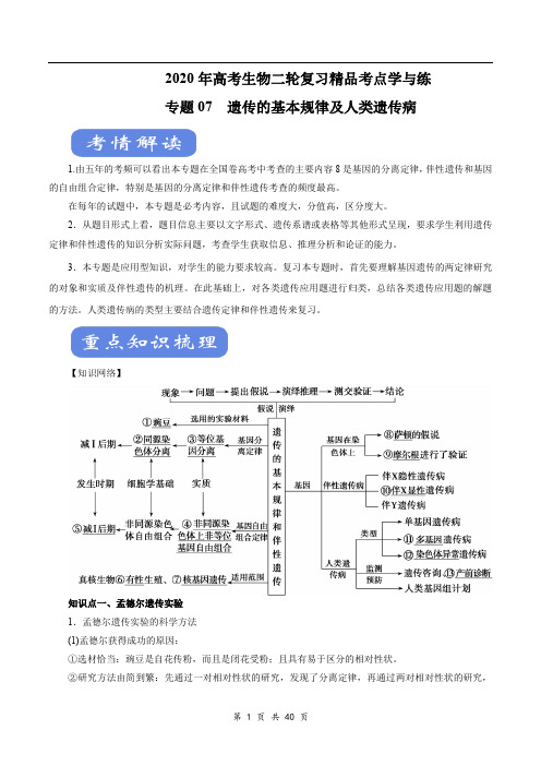 2020年高考生物二轮复习精品考点学与练 专题07 遗传的基本规律及人类遗传病(解析版)