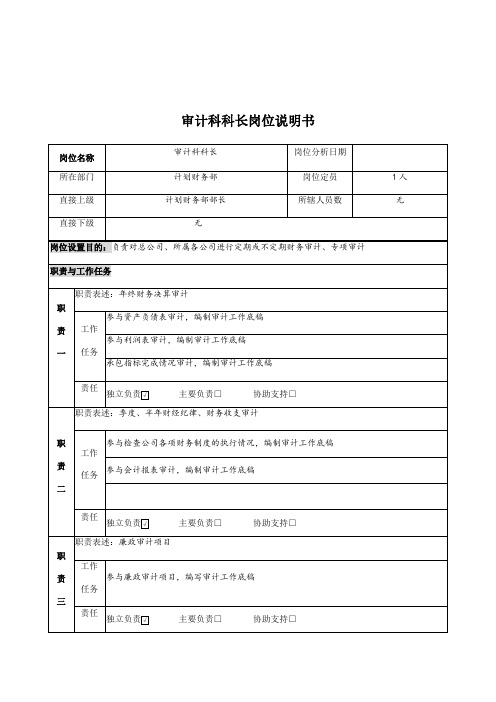 审计科科长职务说明书(doc 3页)优选文档