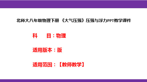 北师大八年级物理下册 《大气压强》压强与浮力PPT教学课件