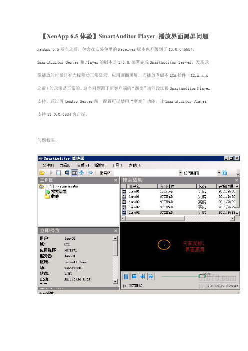 XenApp 6.5体验SmartAuditor Player不能播放及播放界面黑屏问题