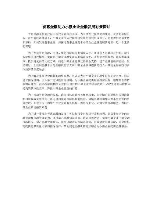 普惠金融助力小微企业金融发展对策探讨