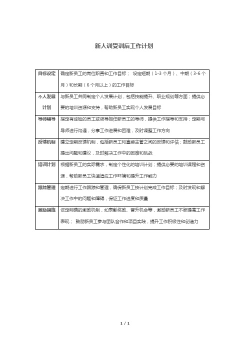 新人训受训后工作计划