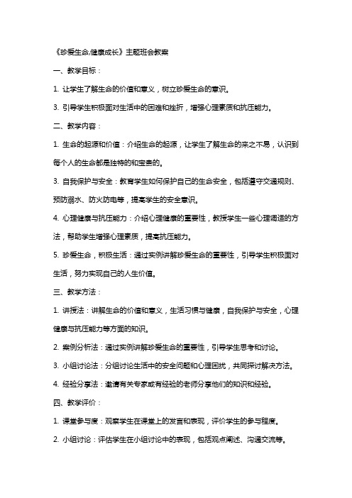 《珍爱生命,健康成长》主题班会教案