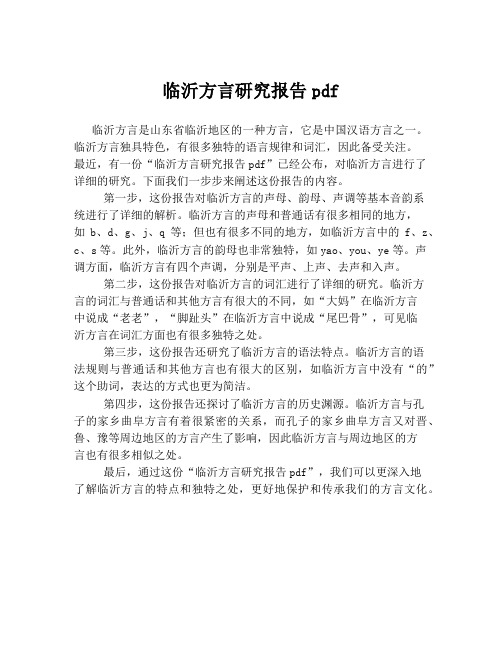 临沂方言研究报告pdf