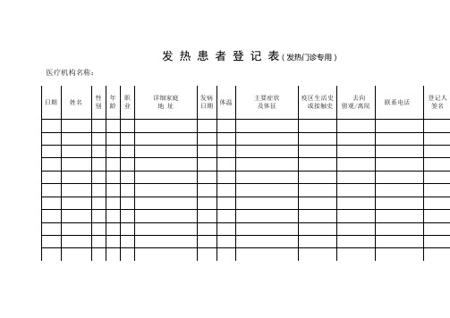 发 热 患 者 登 记 表(发热门诊专用)