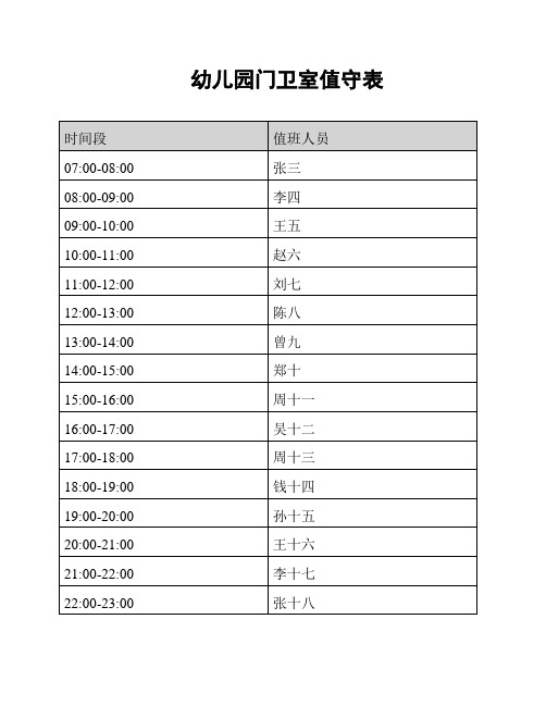 幼儿园门卫室值守表