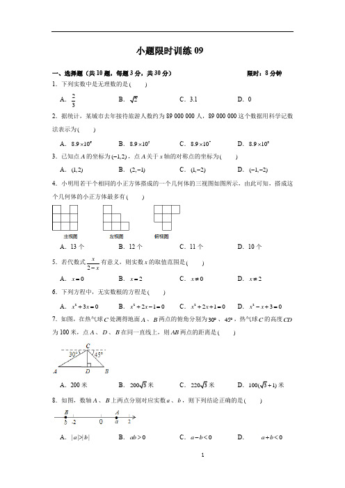 限时训练09-2021年中考数学选填题限时训练(广东专用)(原卷版)