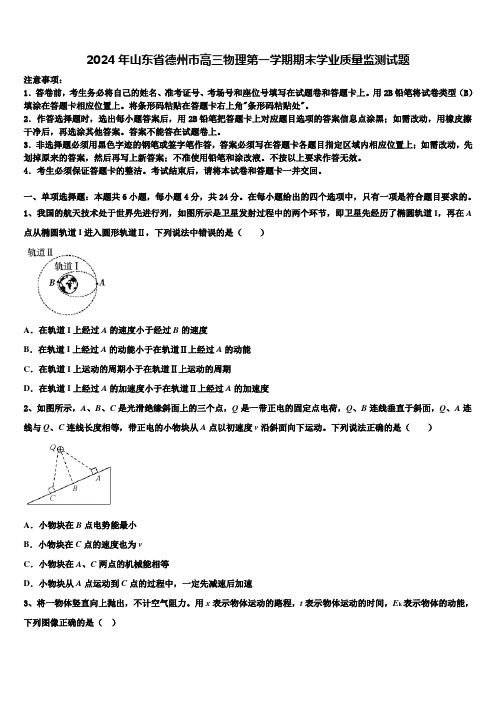 2024年山东省德州市高三物理第一学期期末学业质量监测试题含解析