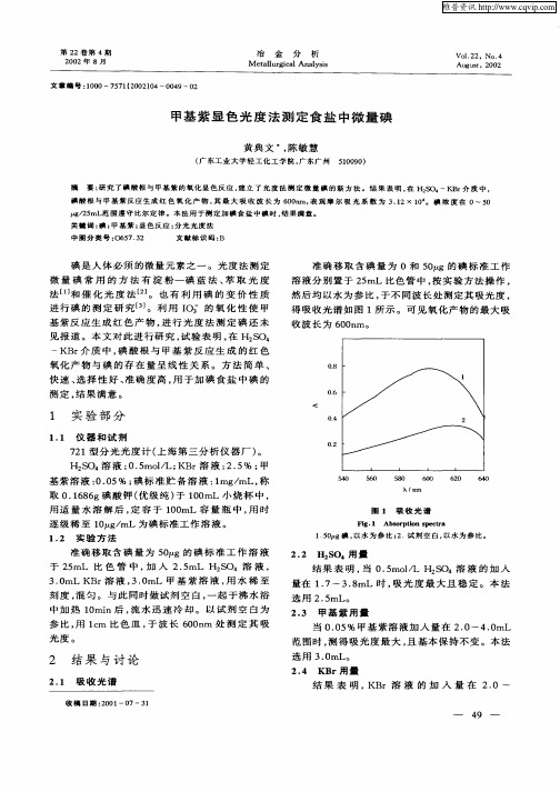 甲基紫显色光度法测定食盐中微量碘