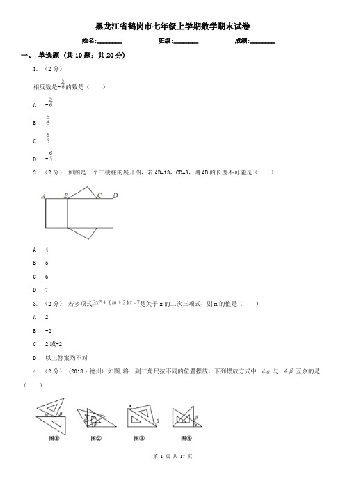 黑龙江省鹤岗市七年级上学期数学期末试卷