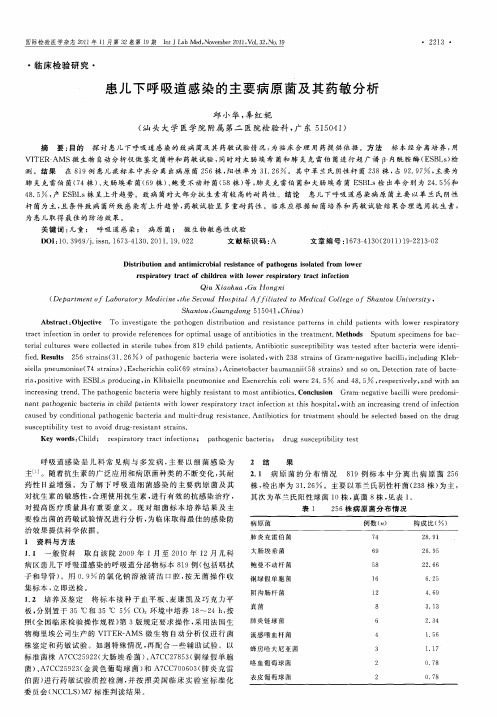 患儿下呼吸道感染的主要病原菌及其药敏分析