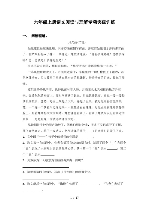 六年级上册语文阅读与理解专项突破训练