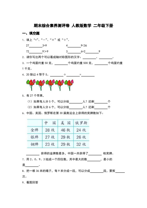 期末综合素养测评卷(试题)-2023-2024学年二年级下册数学人教版(含解析)