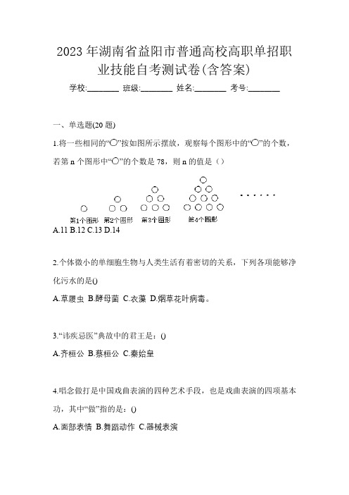 2023年湖南省益阳市普通高校高职单招职业技能自考测试卷(含答案)