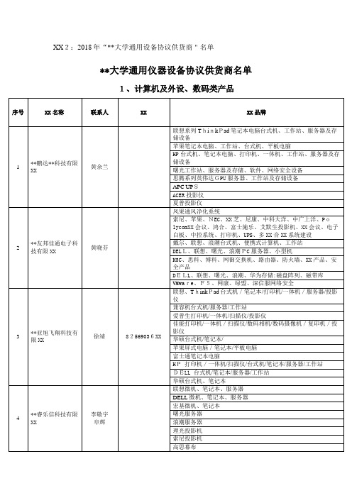 2018年“北京大学通用设备协议供货商名单