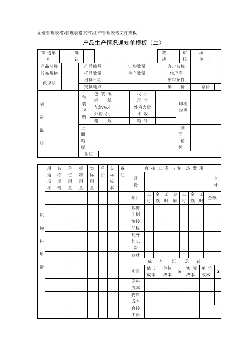 产品生产情况通知单模板2