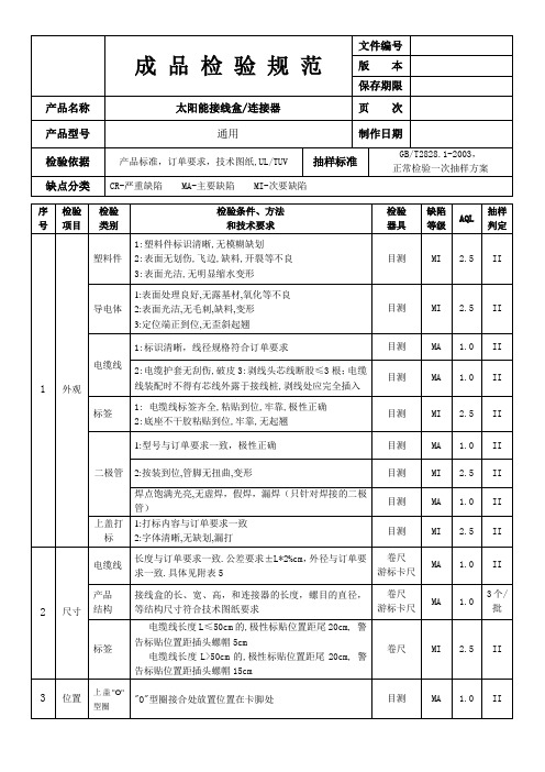 成品检验规范(接线盒连接器)