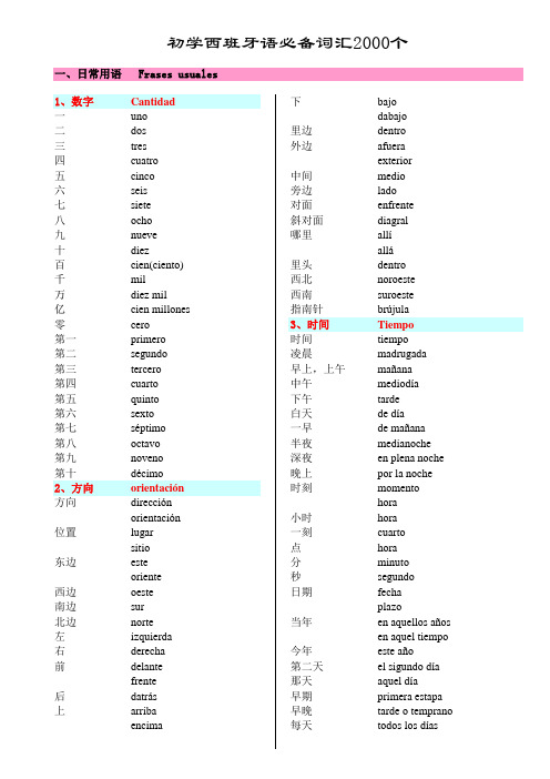 西班牙语词汇2000个