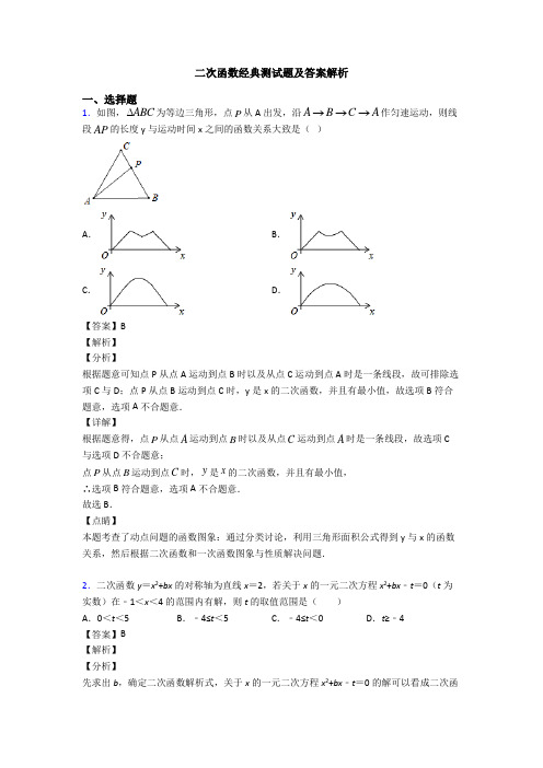 二次函数经典测试题及答案解析