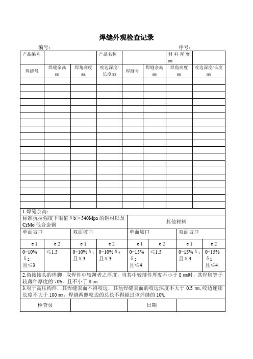 焊缝外观检查记录(汇总)