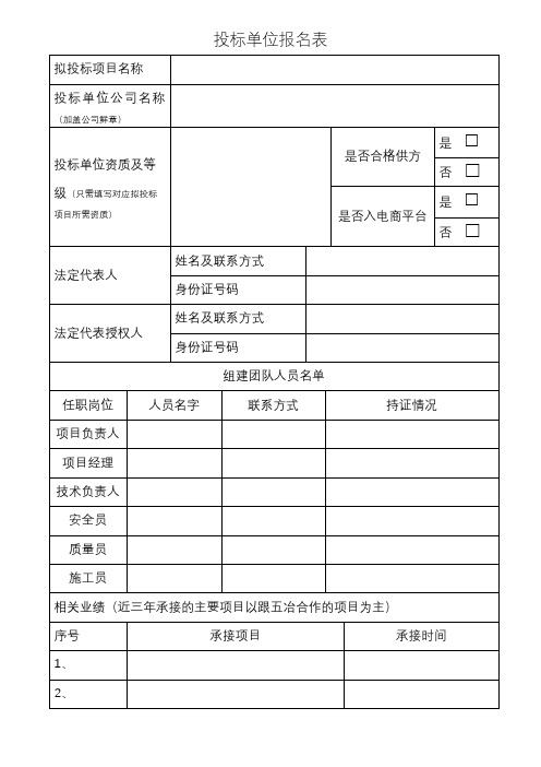 投标单位报名表