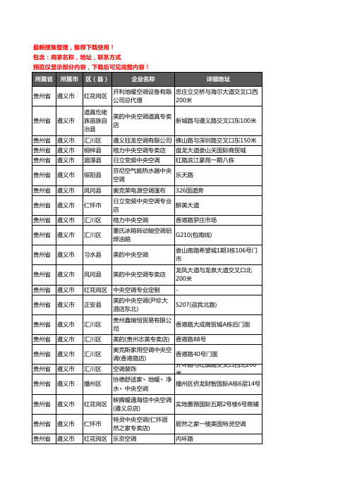 新版贵州省遵义市中央空调企业公司商家户名录单联系方式地址大全55家