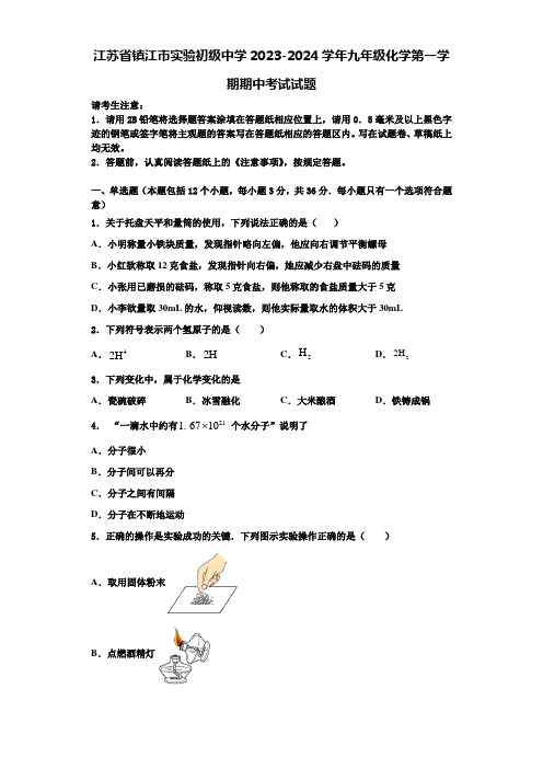 江苏省镇江市实验初级中学2023-2024学年九年级化学第一学期期中考试试题含解析