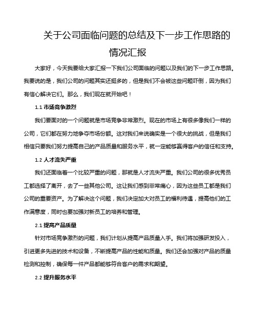 关于公司面临问题的总结及下一步工作思路的情况汇报