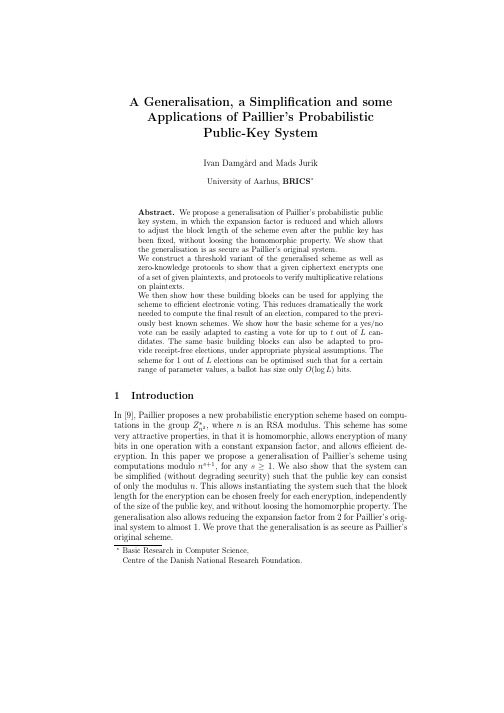 A generalisation, a simplification and some applications of paillier’s probabilistic publi