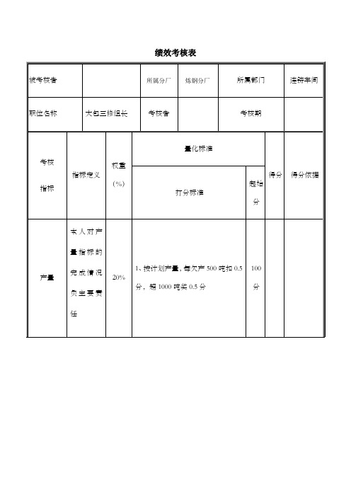 大包三修组长绩效考核表